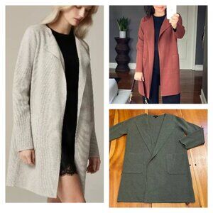 J CREW S Green Merino Wool Collarless Long Fit Sweater Blazer Layer